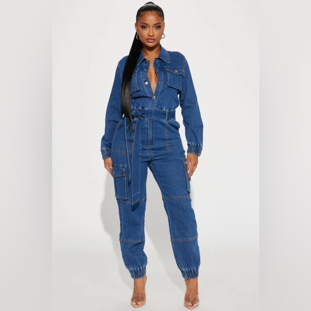 NWT Fashion Nova My Pleasure Denim Jumpsuit